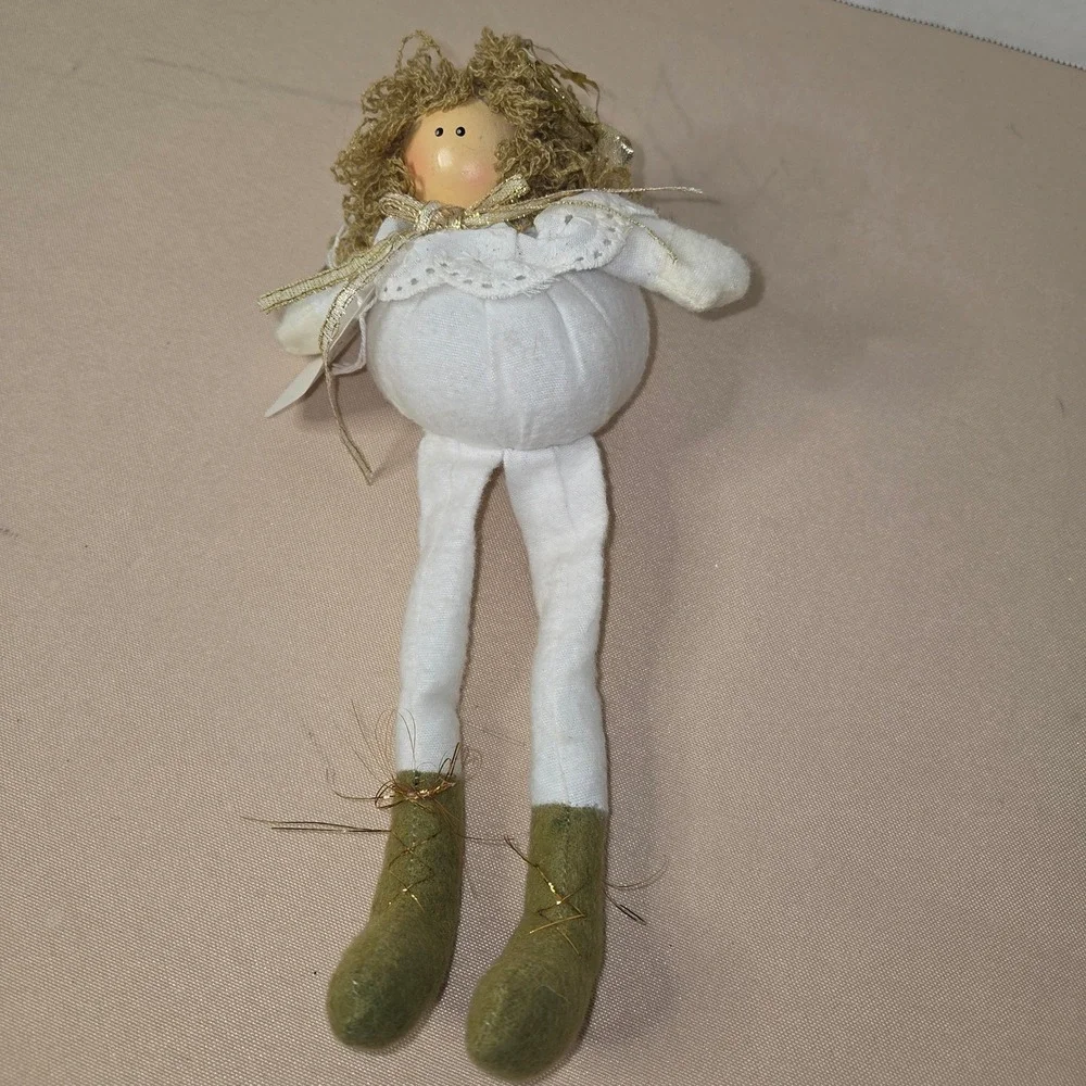 Angel Christmas Ornament Gold Stars Fabric Shelf Sitter‎ Rusic Weightd Bottom